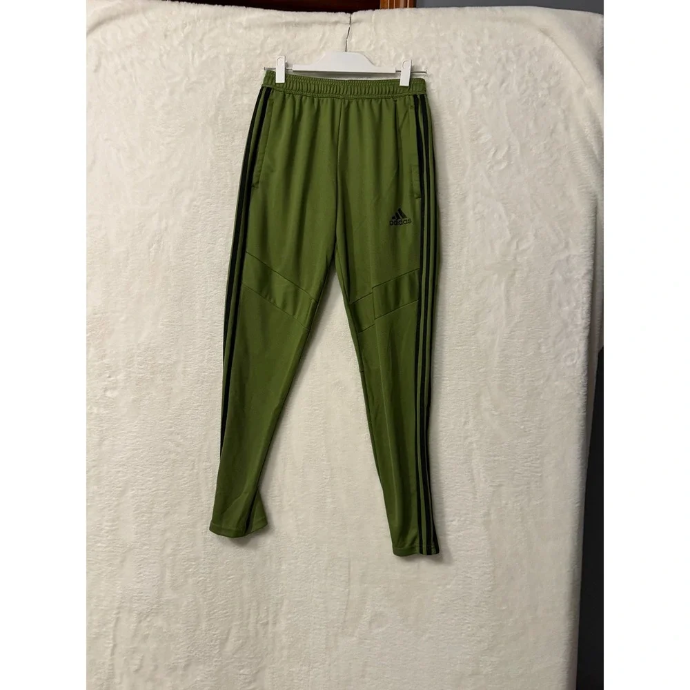 Adidas Tiro Training Pants Mens Small Olive Green Black Striped Soccer Joggers